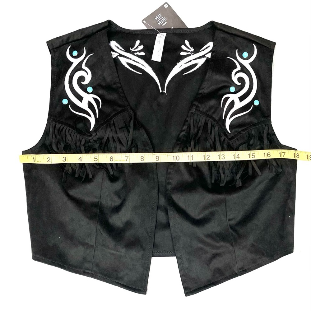 AMSCAN COWGIRL VEST Adult Black Faux Suede with Fringe size S  NWT - Picture 4 of 11